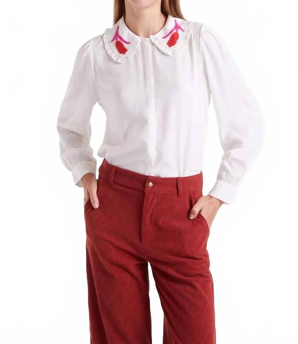 NEW COMPANIA FANTASTICA tulip embroidered collar shirt in white